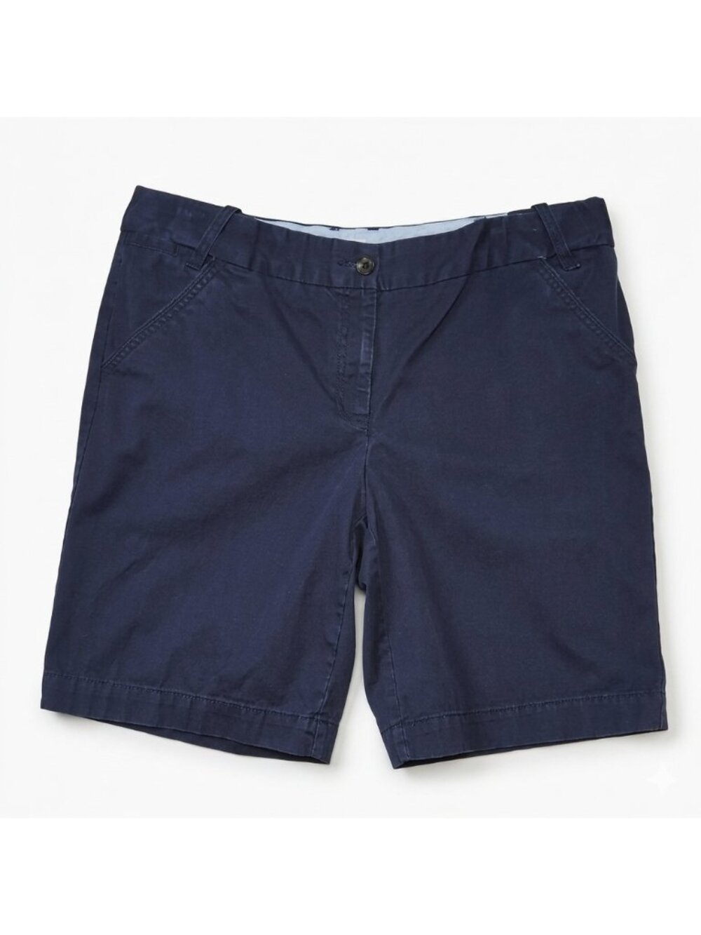 Lands End Womens Navy Chino Shorts 10" Size 14 Blue Walking Bermuda Prep